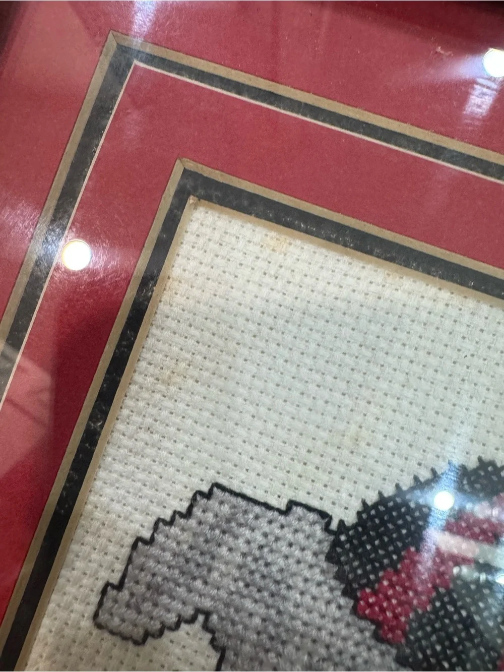 Framed Cross-Stitch Georgia Bulldog Artwork - Red Accents